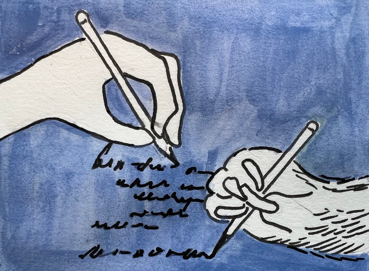 Human and AI hands co-creating