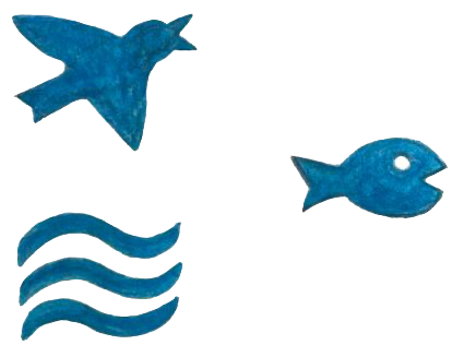 Ancient petroglyphs showing bird and fish symbols